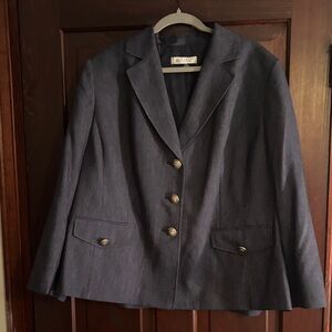 Kasper Dark Denim Blazer with Metal Buttons